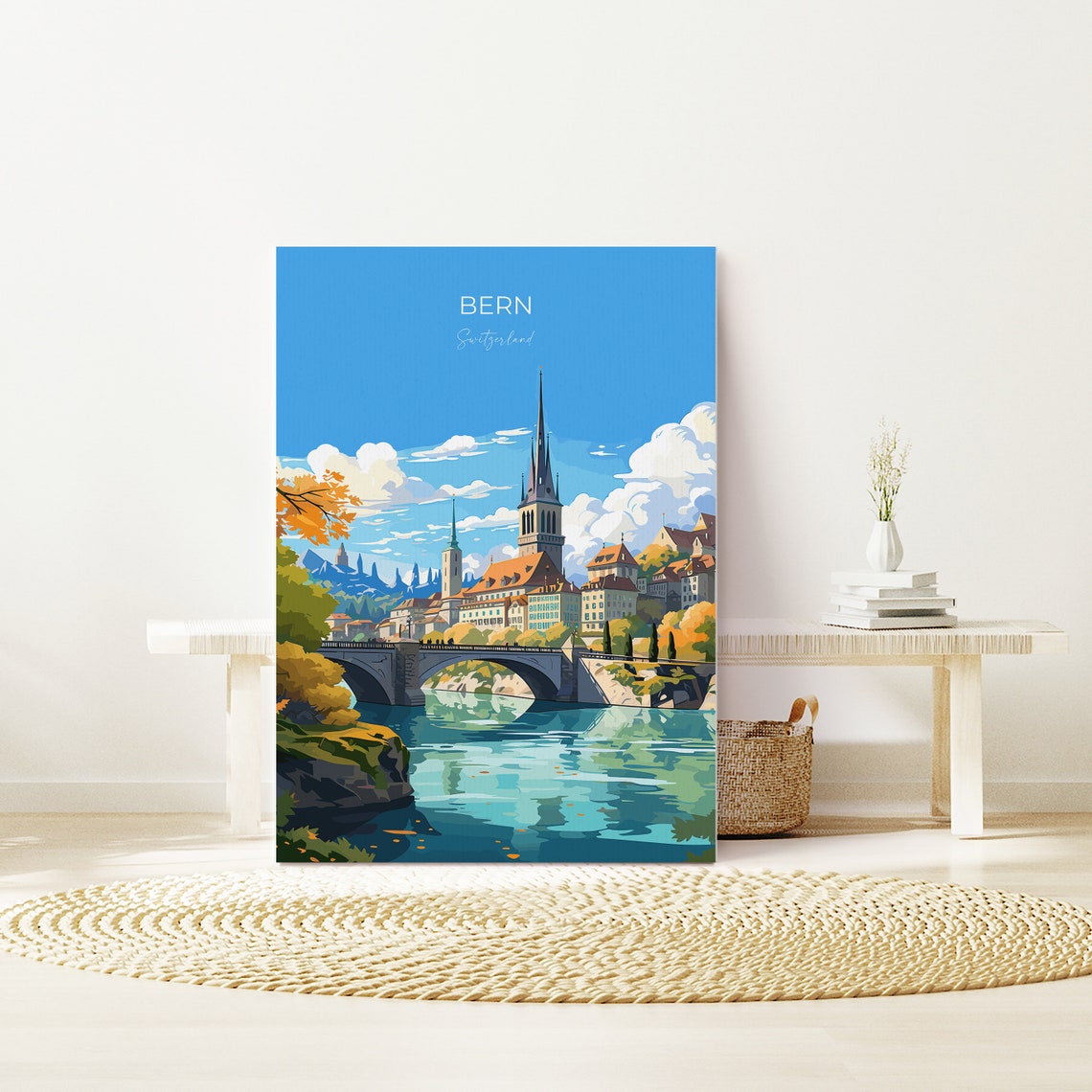 Bern Switzerland Riverfront Cathedral Art Deco Travel Poster - Image 3