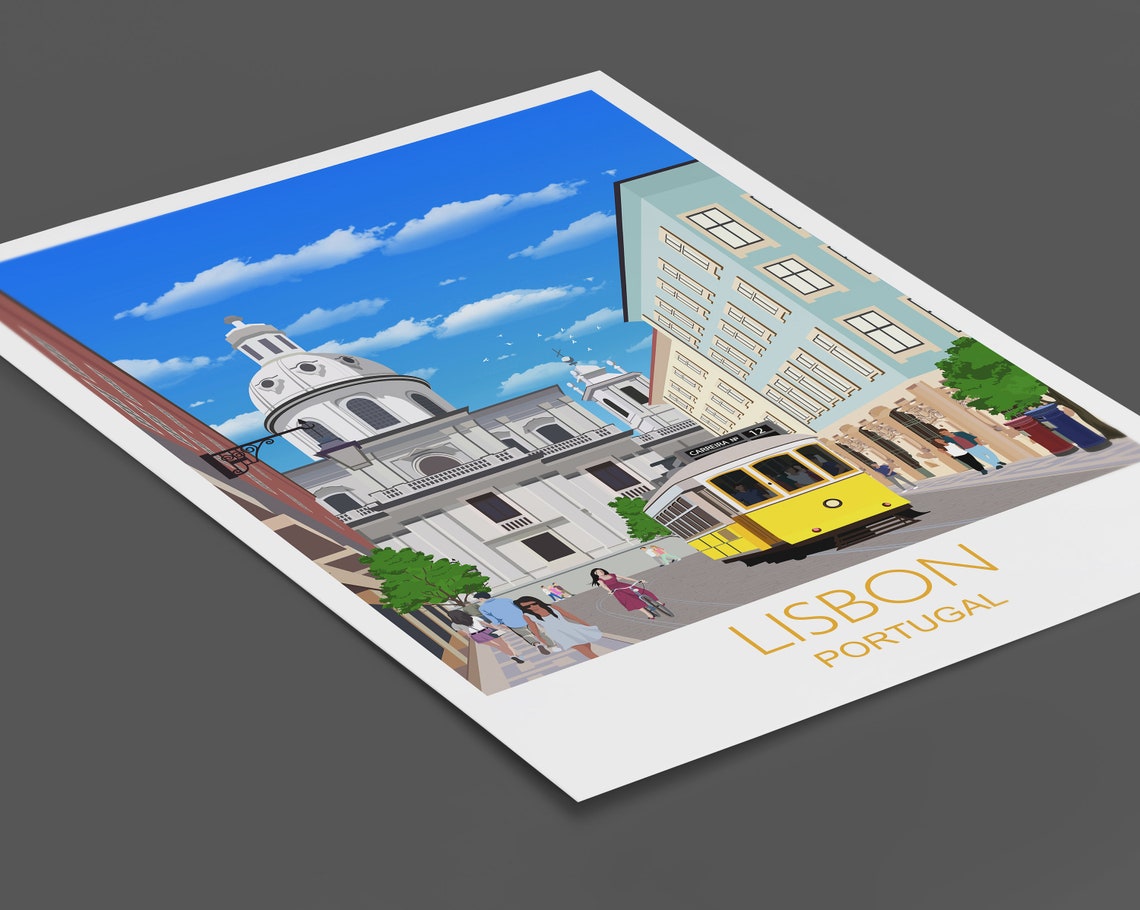 Lisbon Portugal Vintage Yellow Tram Historic Old Town Travel Poster - Image 3