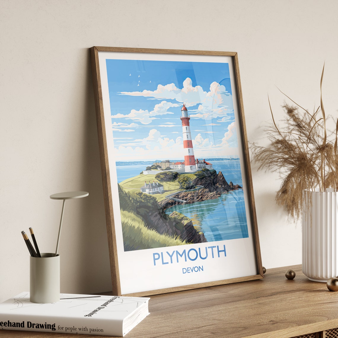 Plymouth Devon England Smeaton Tower Lighthouse Coast Art Poster - Image 3