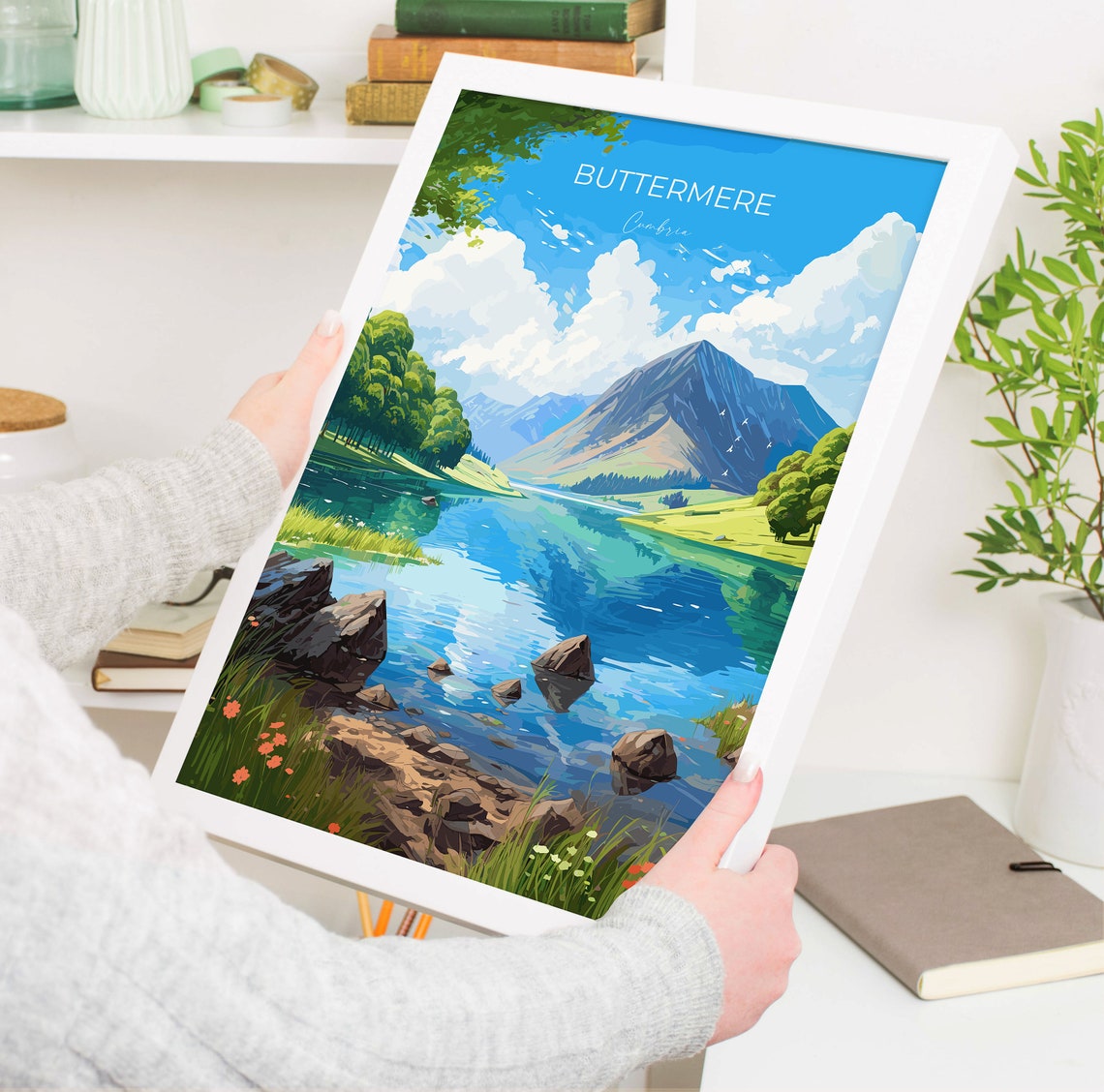 Buttermere Cumbria Lake Mountain Reflection Travel Art Poster - Image 5