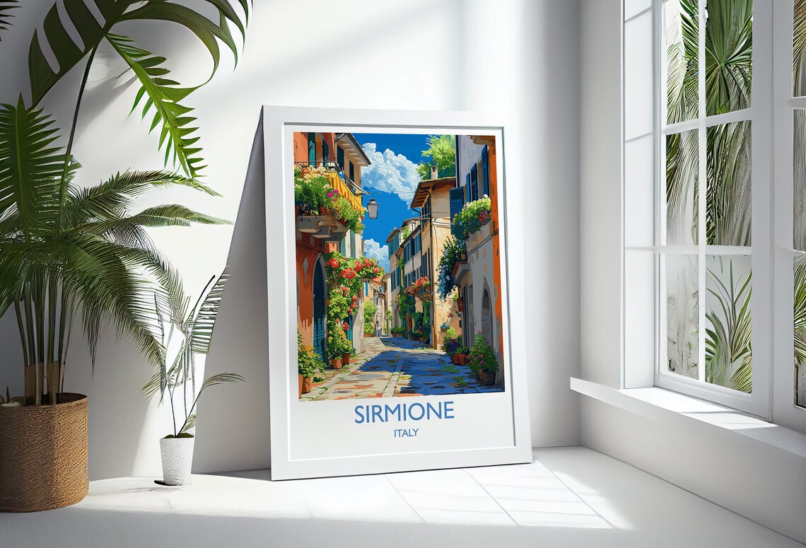 Sirmione Italy Flower Filled Alley Old Town Street Travel Poster - Image 3
