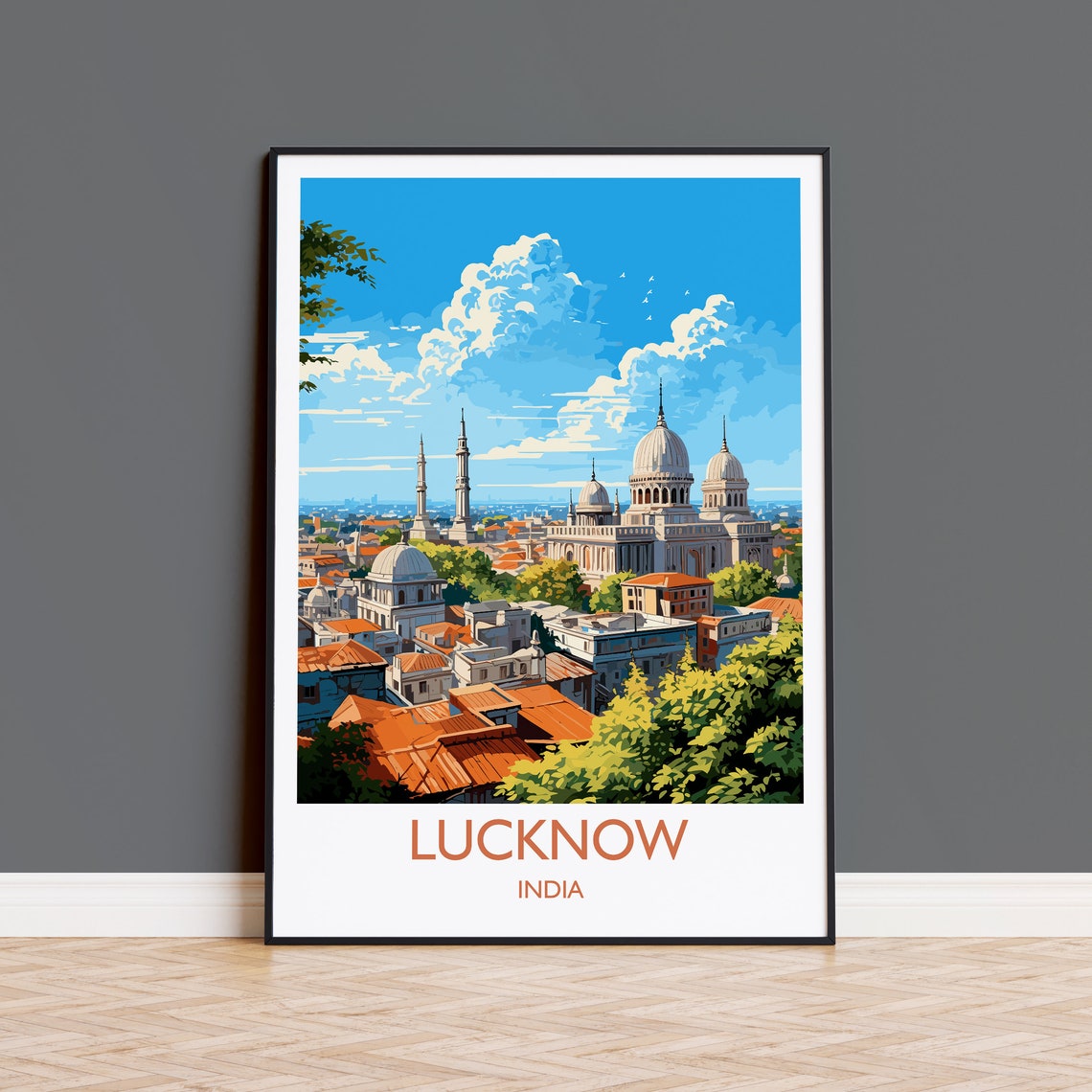 Lucknow India Domes and Minarets Old Cityscape Travel Poster