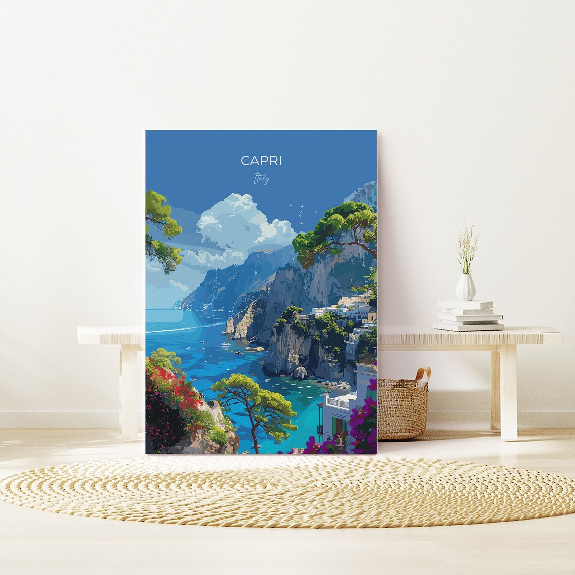 Capri Italy Cliffs White Town Flowered Terraces Sea View Poster - Image 2