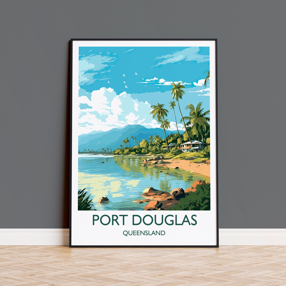 Port Douglas Queensland Palm Beach Lagoon Tropical Travel Poster