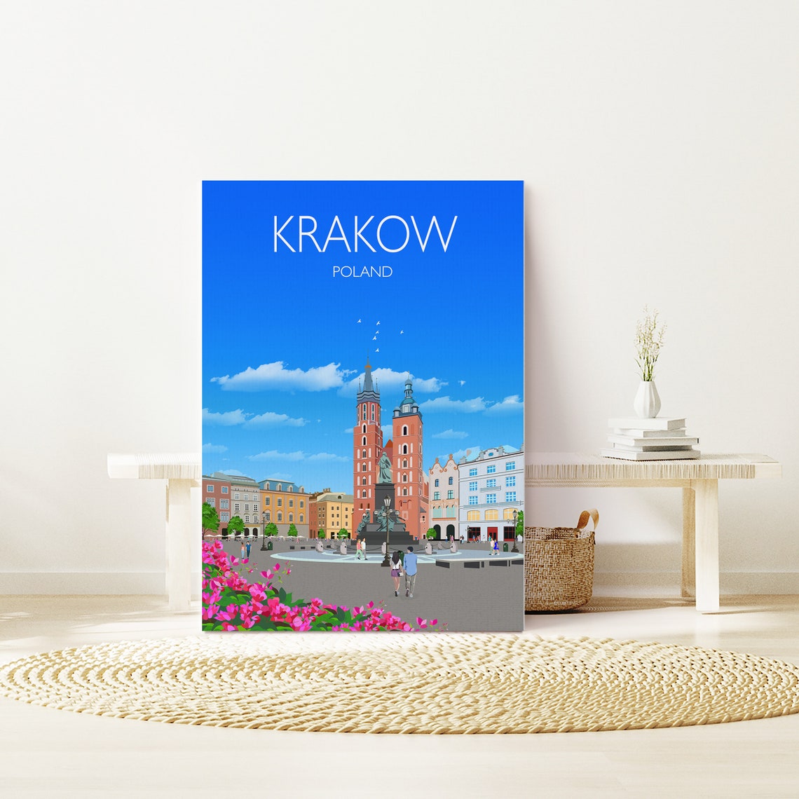 Krakow Poland Old Town Square Twin Spires Skyline Art Poster - Image 3