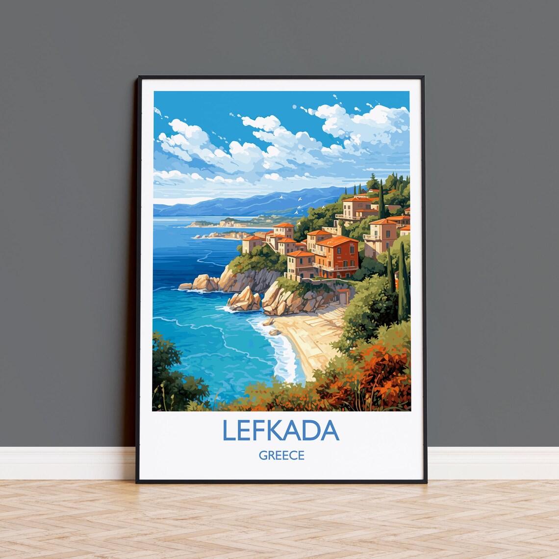 Lefkada Travel Poster, Greek Islands Art Print