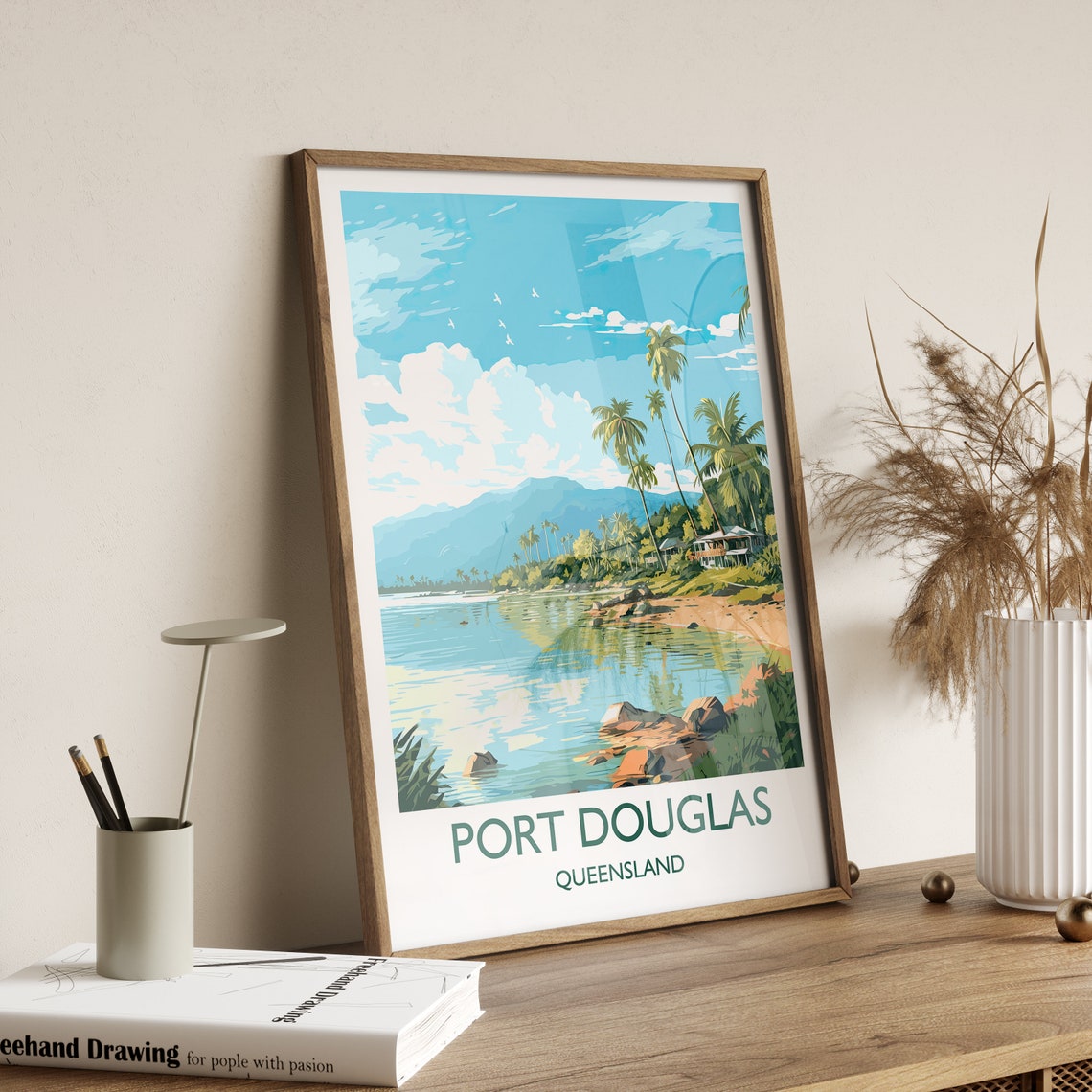 Port Douglas Queensland Palm Beach Lagoon Tropical Travel Poster - Image 3