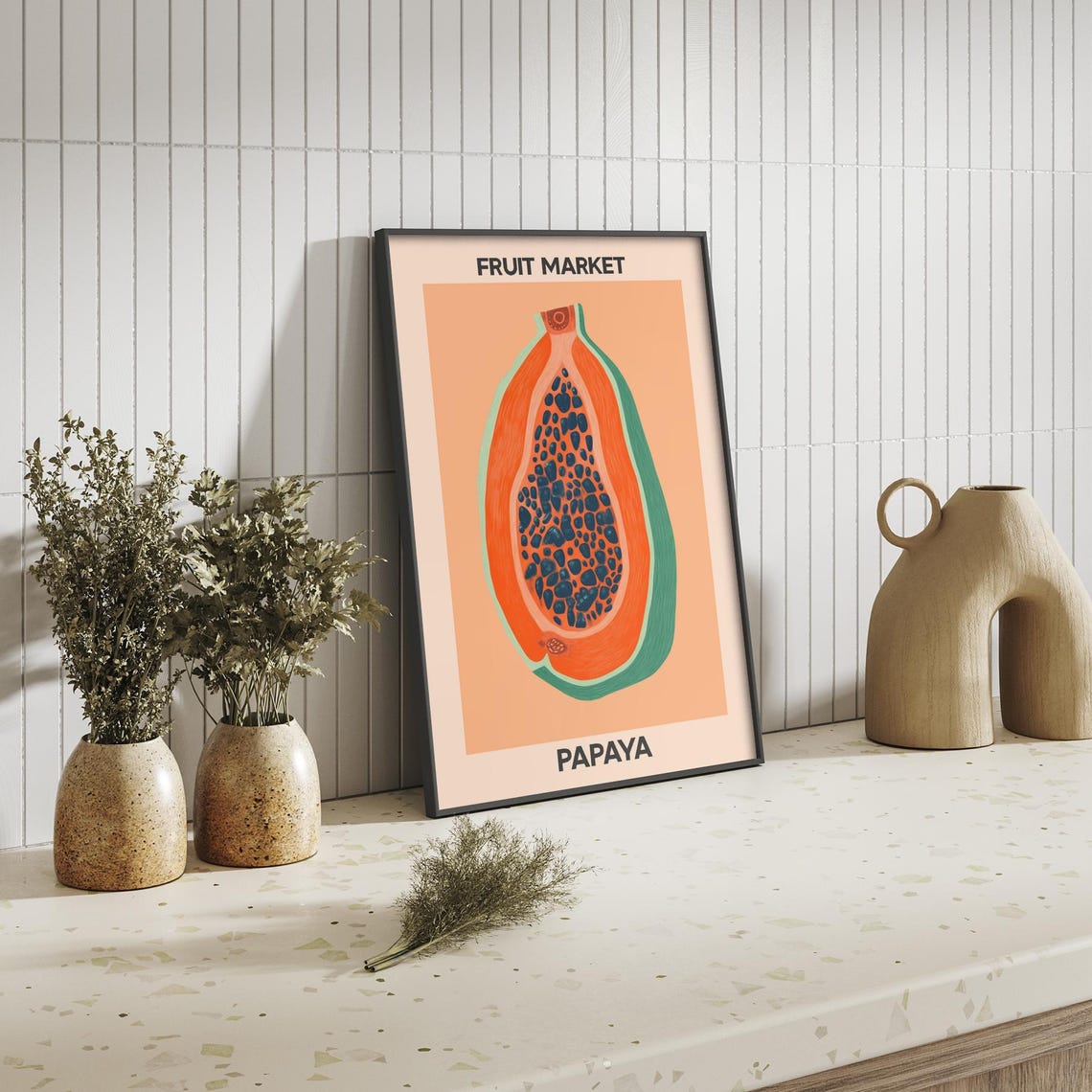 Fruit Market Papaya Botanical Poster in Tropical Kitchen Decor - Image 2