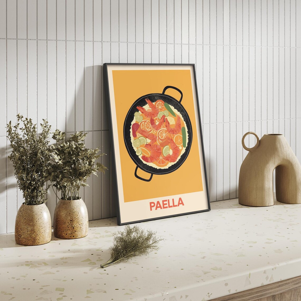 Paella Spanish Seafood Illustration Kitchen Food Market Poster - Image 2