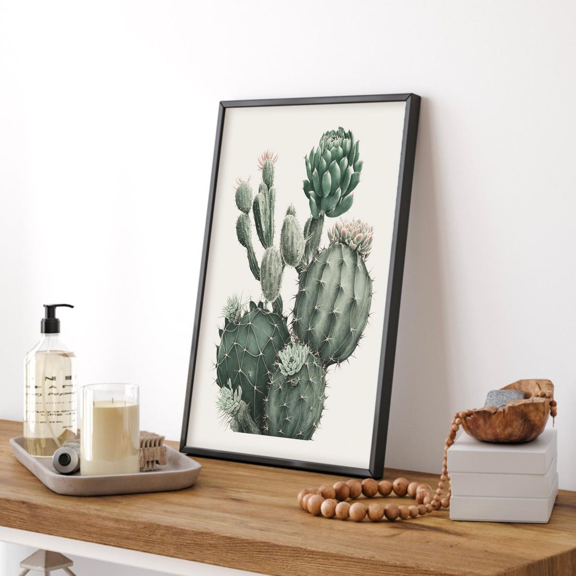 Prickly Pear Cactus Blooming Vintage Botanical Illustration Poster - Image 2