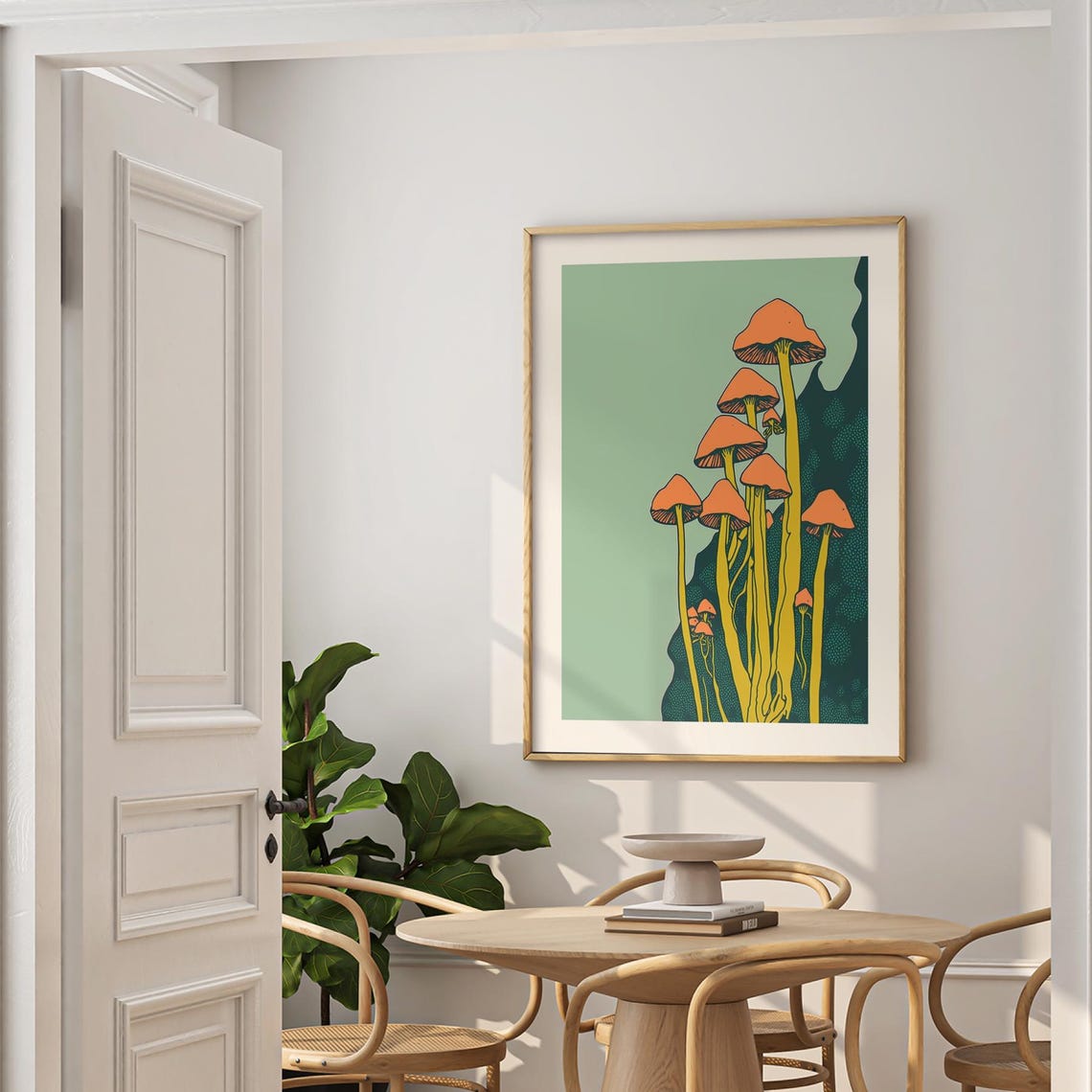 Retro Orange Mushroom Poster With Psychedelic Botanical Style - Image 2