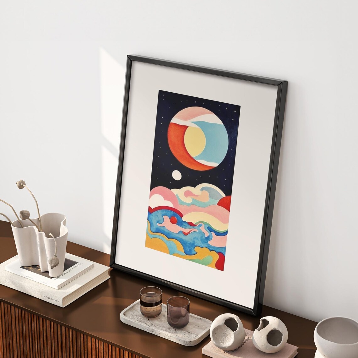 Dreamy Abstract Cosmic Planet Poster With Colorful Universe Waves
