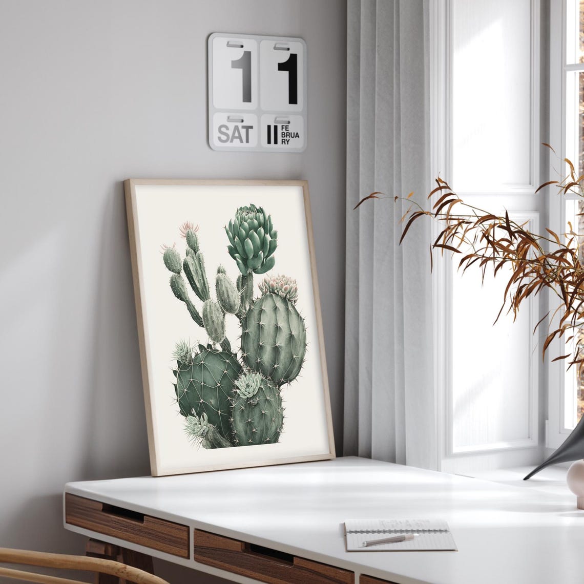 Prickly Pear Cactus Blooming Vintage Botanical Illustration Poster - Image 3