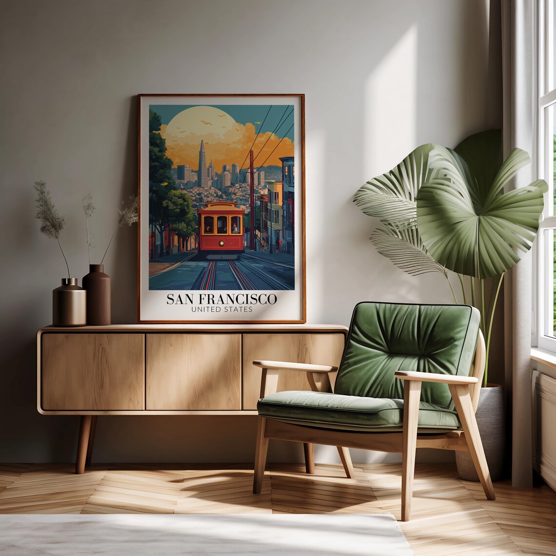 San Francisco Cable Car Hillside Sunset Skyline Travel Poster - Image 3