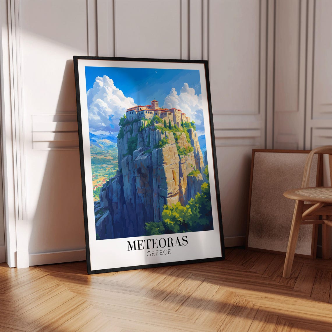 Meteoras Greece Monastery Atop Towering Rock Pillar Travel Poster - Image 2
