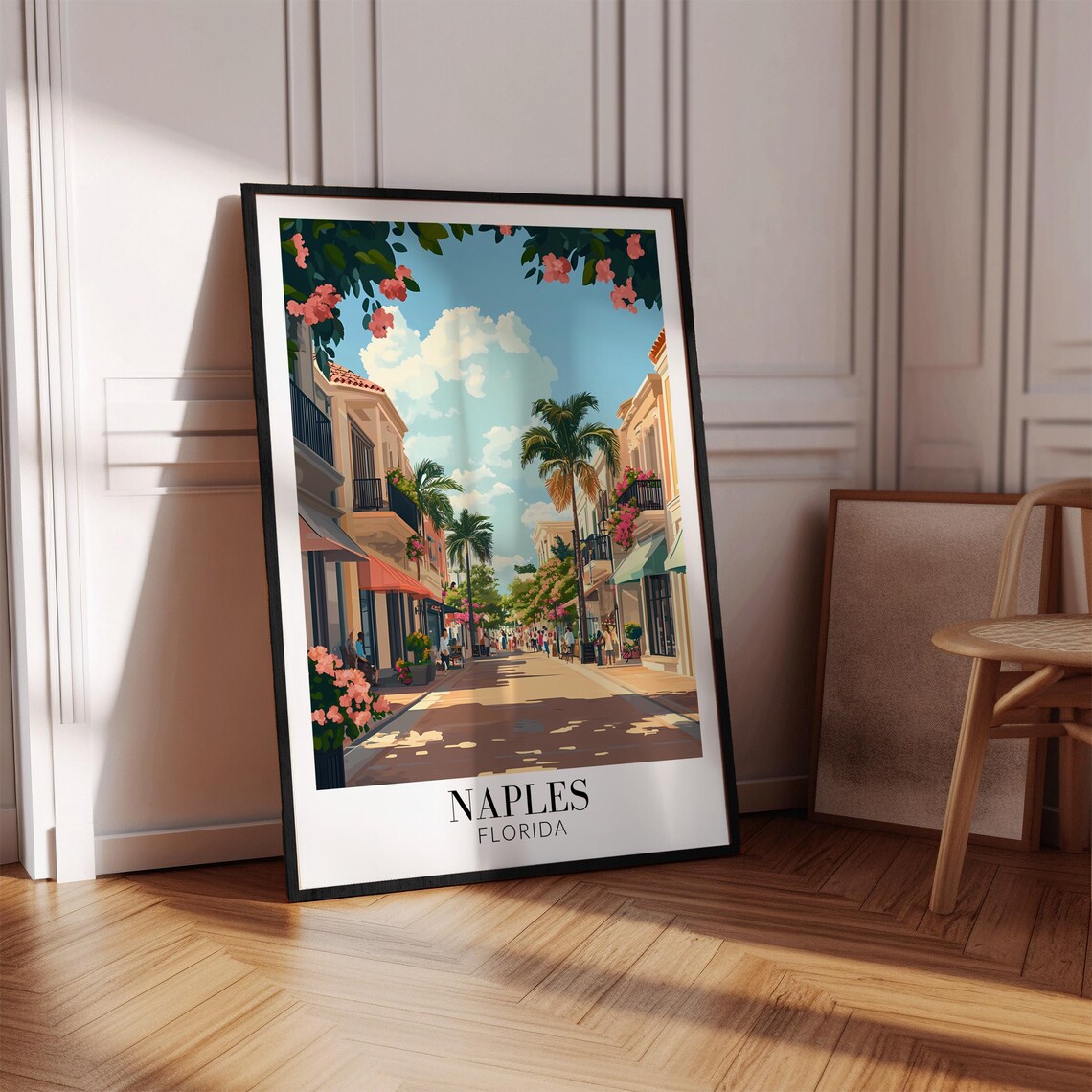 Naples Florida Sunlit Palm Street Flowering Balconies Travel Poster - Image 3