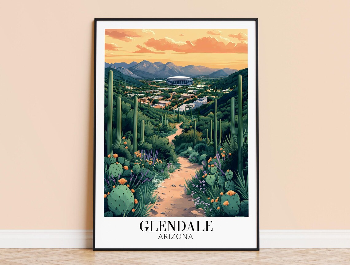 Glendale Arizona Desert Trail Cactus Wildflower Travel Art Poster