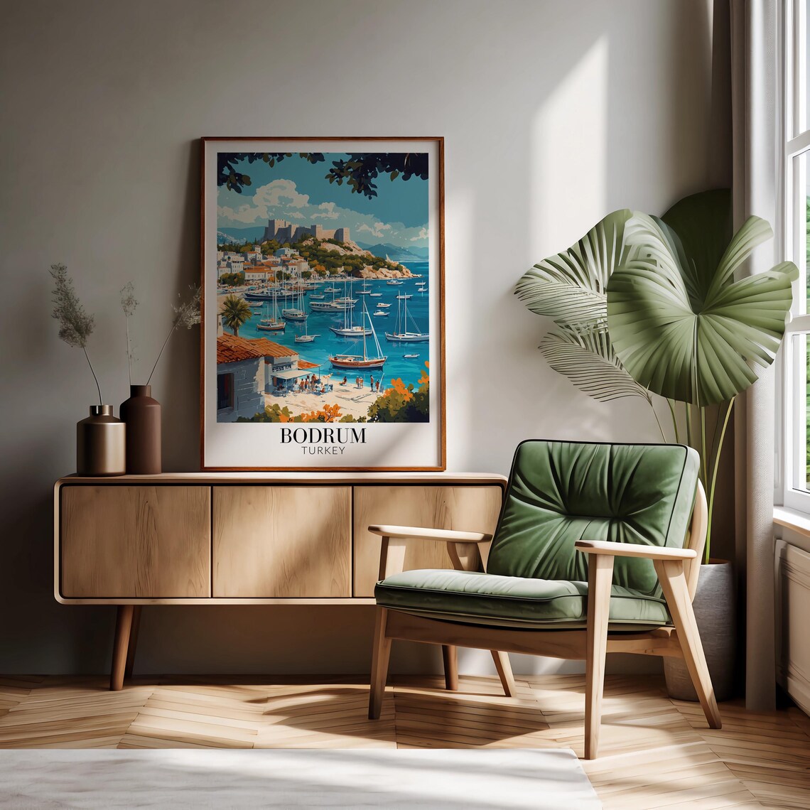 Bodrum Turkey Marina Harbor and Castle Hill Coastal Travel Poster - Image 2