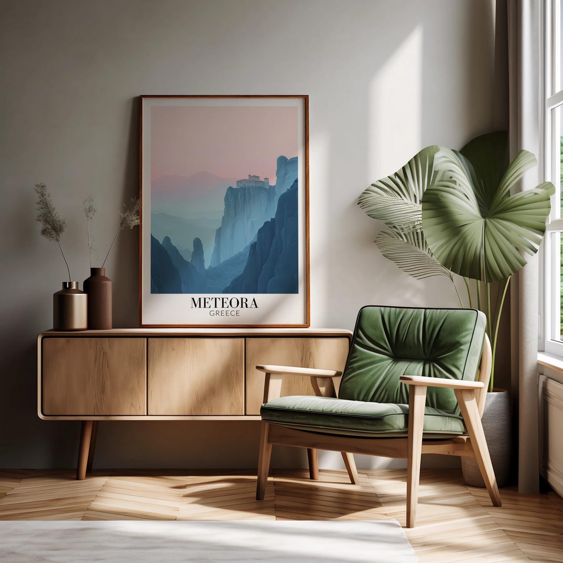 Meteora Greece Monastery Perched On Towering Rock Cliffs Poster - Image 2