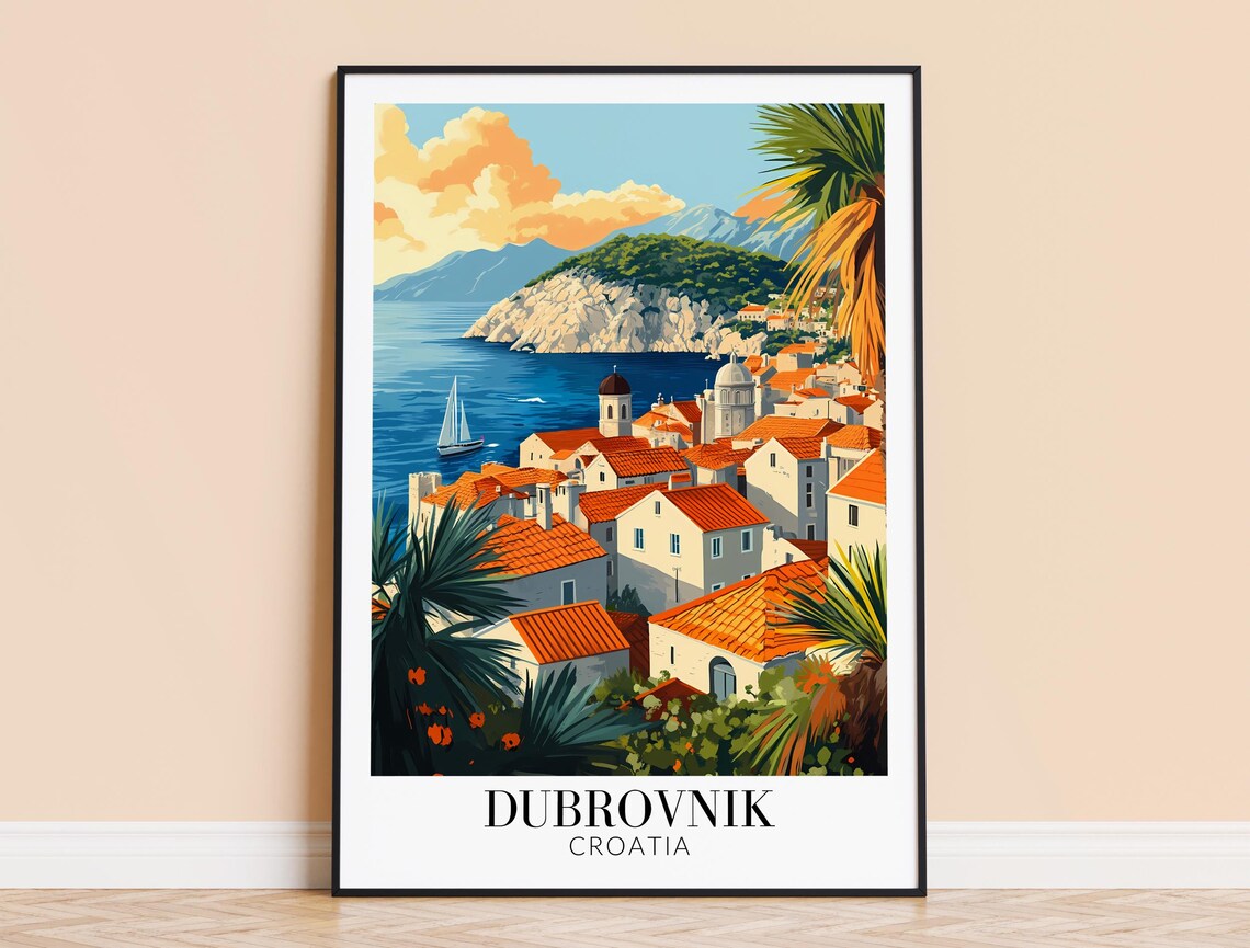 Dubrovnik Croatia Old Town Rooftops Harbor Island Travel Poster