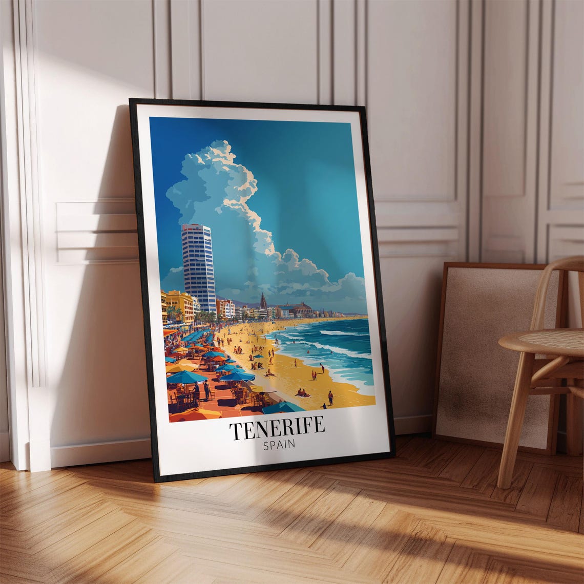 Tenerife Spain Lively Beach Resort Poster With Umbrellas and Surf - Image 3