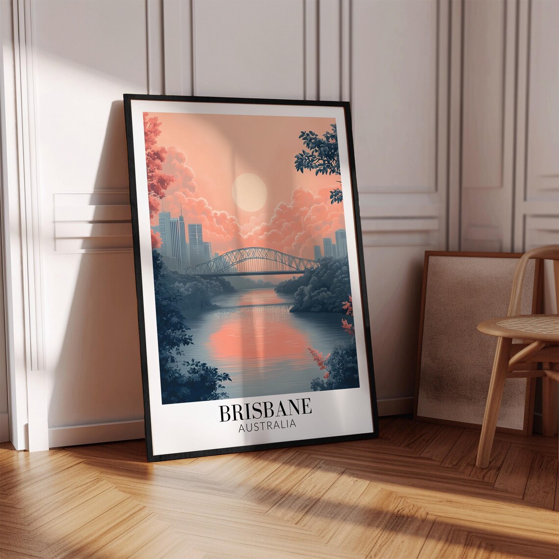 Brisbane Australia Sunset River Bridge Pastel Sky Travel Poster - Image 2