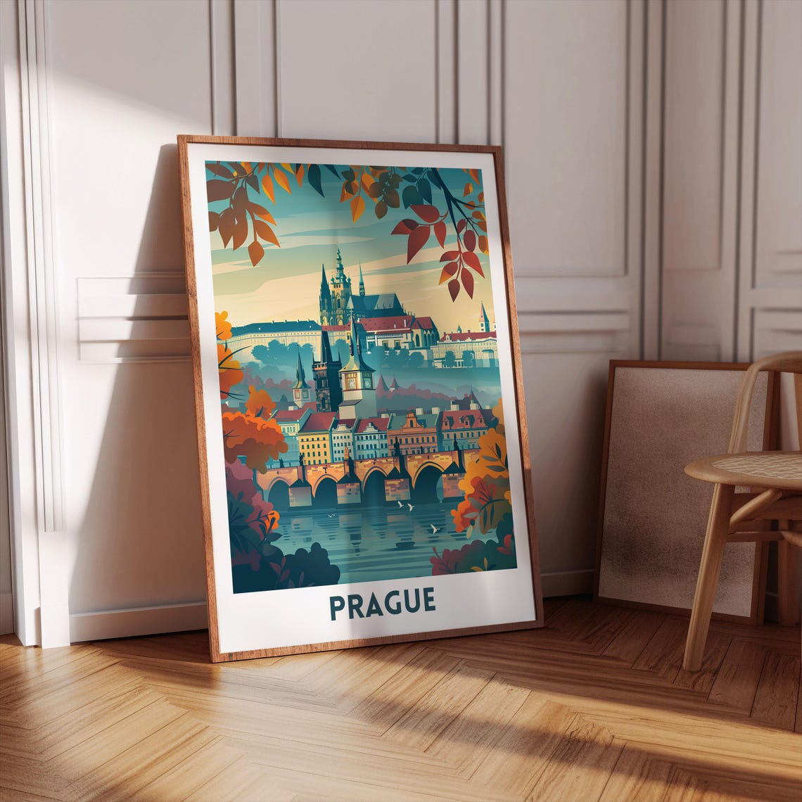 Prague Autumn Charles Bridge and Castle Golden Hour Travel Poster - Image 3