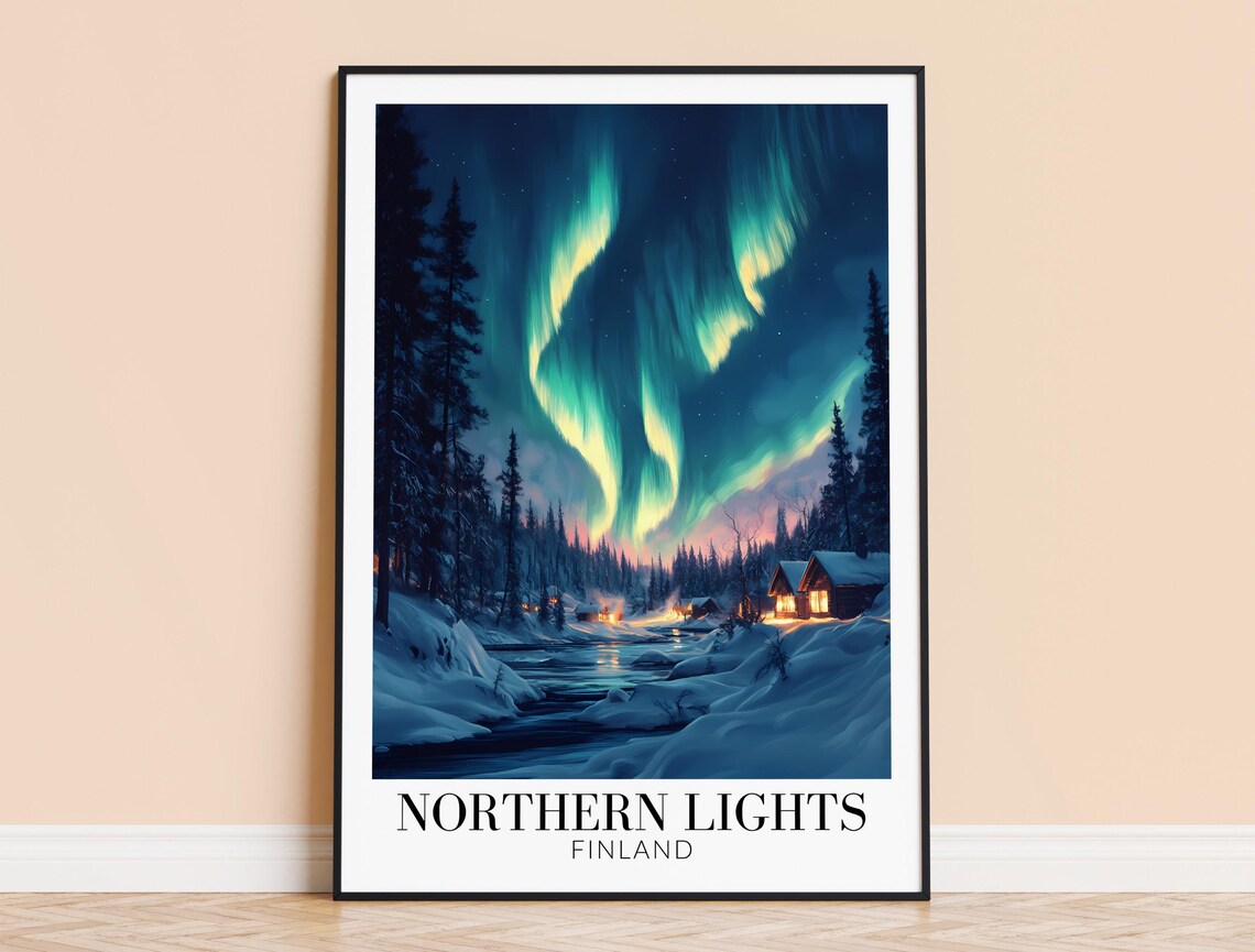 Northern Lights Finland Travel Poster, Europe