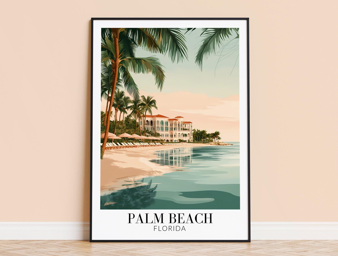 Palm Beach Florida Retro Beach Resort Palms Vintage Travel Poster