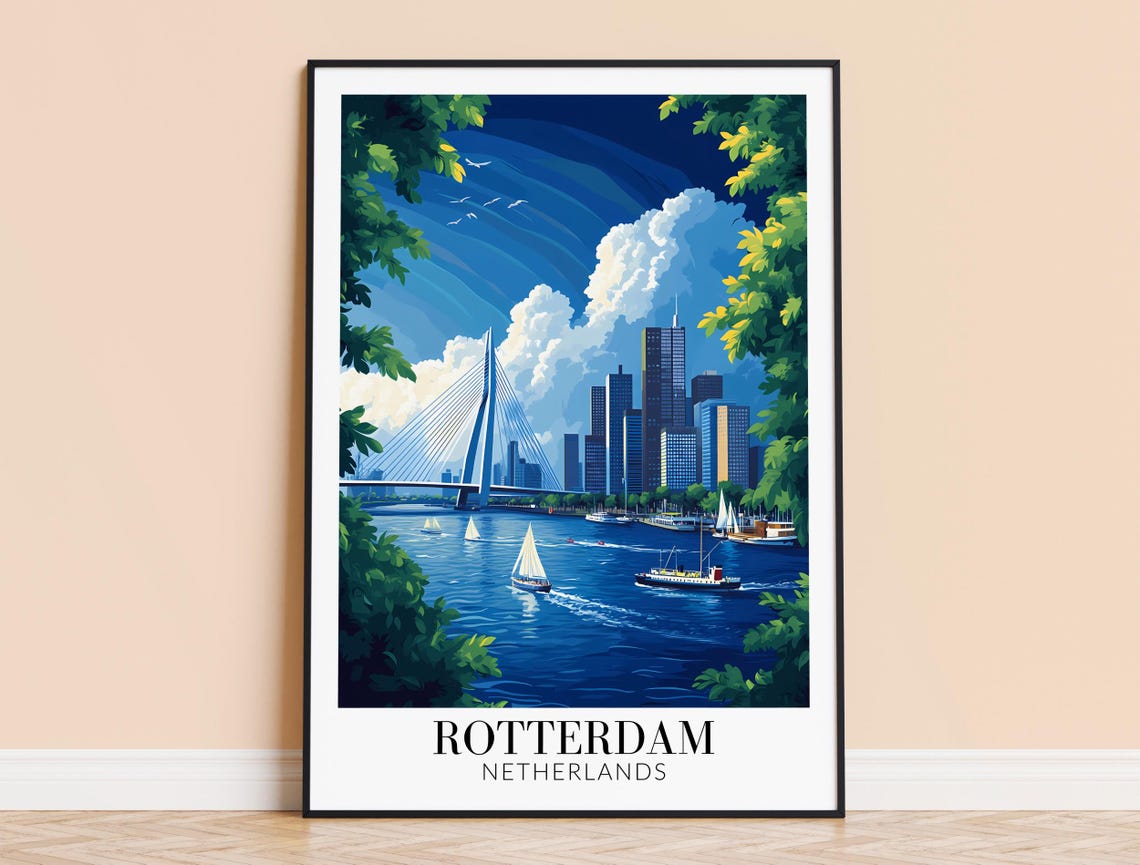 Rotterdam Netherlands Erasmus Bridge Sailboat Harbor Day Poster