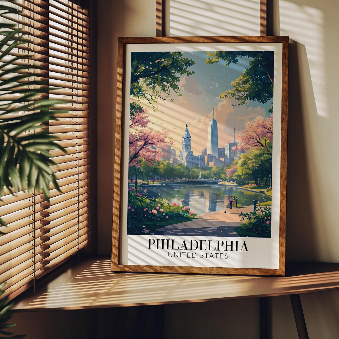 Philadelphia City Hall Cherry Blossom Park Lake Travel Poster - Image 3