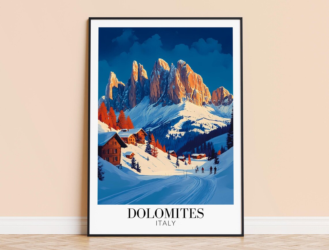 Dolomites Italy Travel Poster, Europe Wall Art