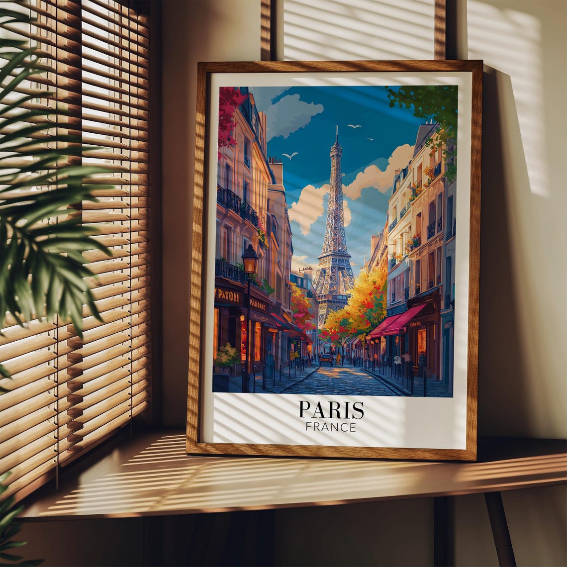 Paris Eiffel Tower Charming Cobblestone Street Daytime Poster - Image 3