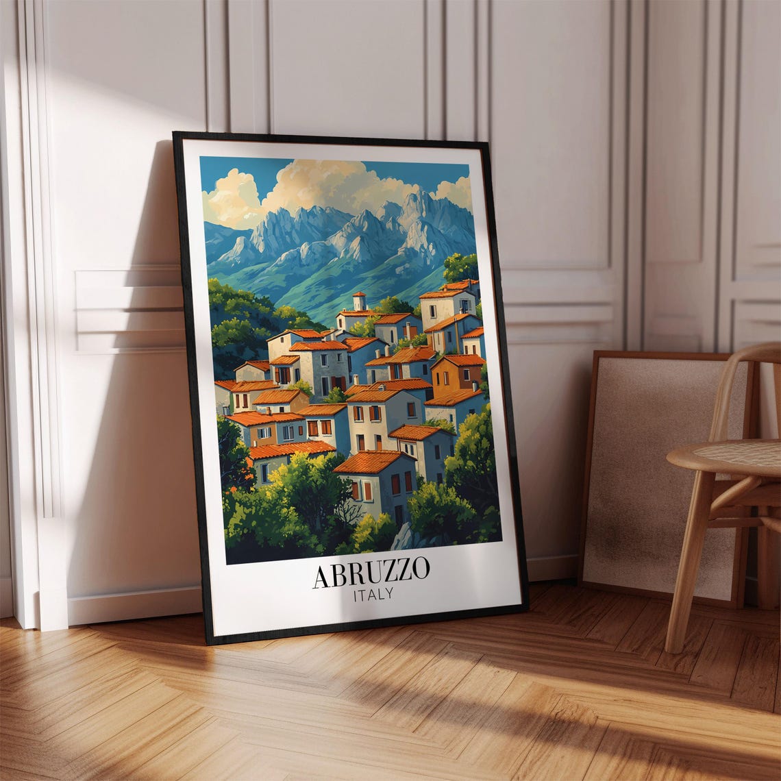 Abruzzo Hilltop Village Terracotta Rooftops Scene Travel Poster - Image 4