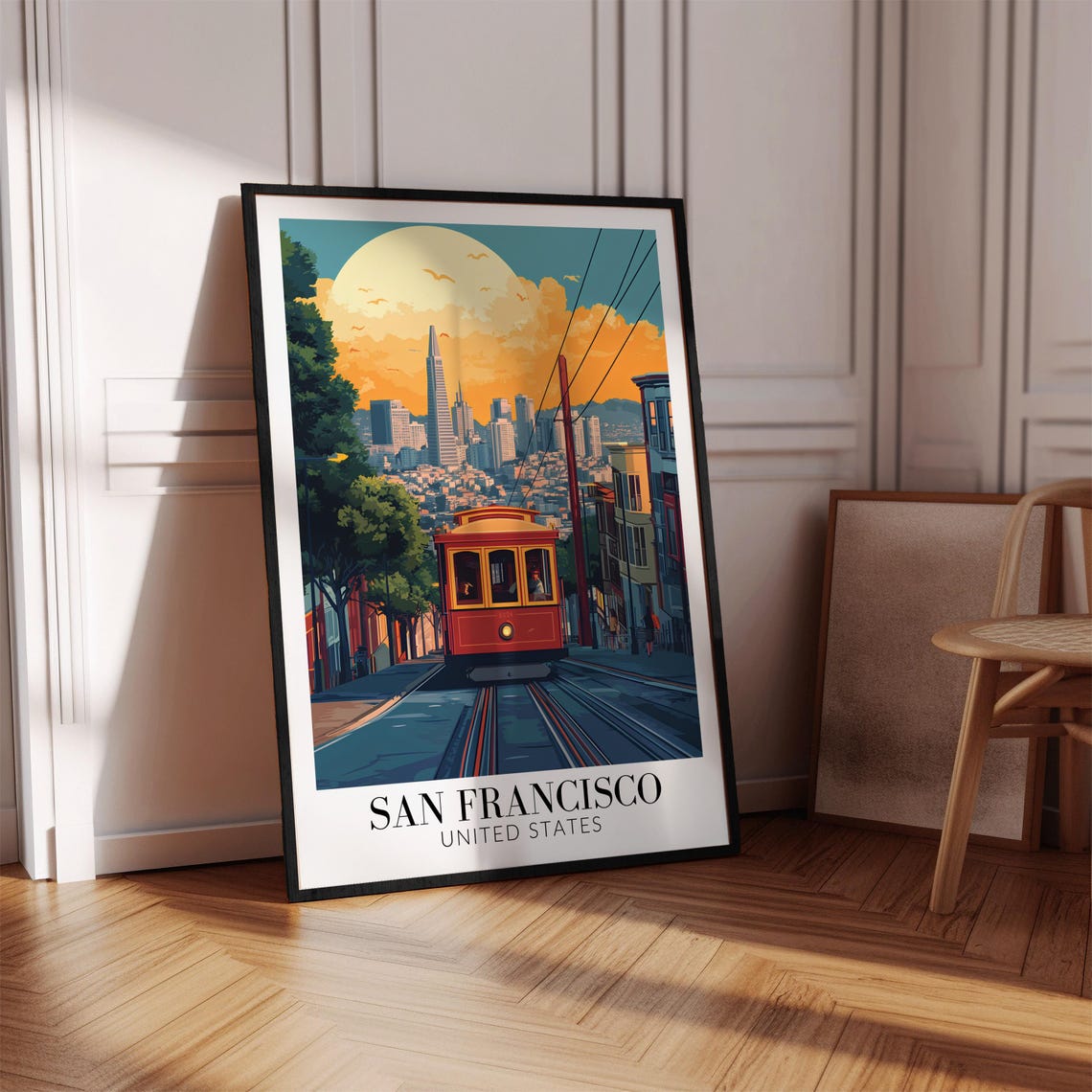 San Francisco Cable Car Hillside Sunset Skyline Travel Poster - Image 2