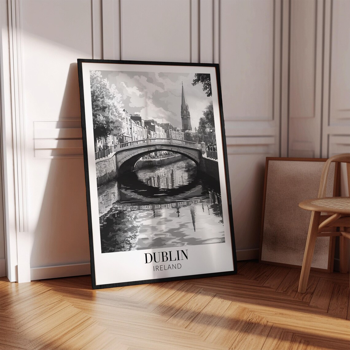 Dublin Ireland Historic Stone Bridge Monochrome Travel Poster - Image 4