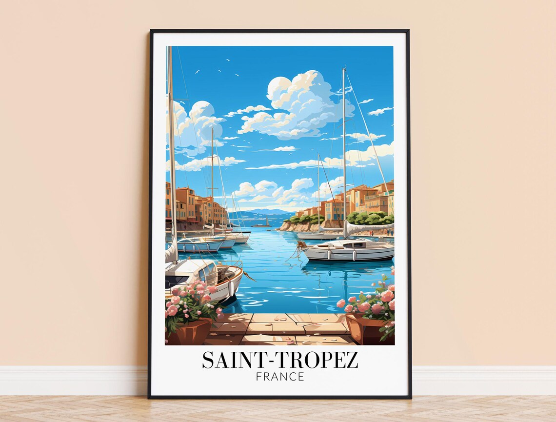 Saint-Tropez France Sailboat Harbor French Riviera Travel Poster