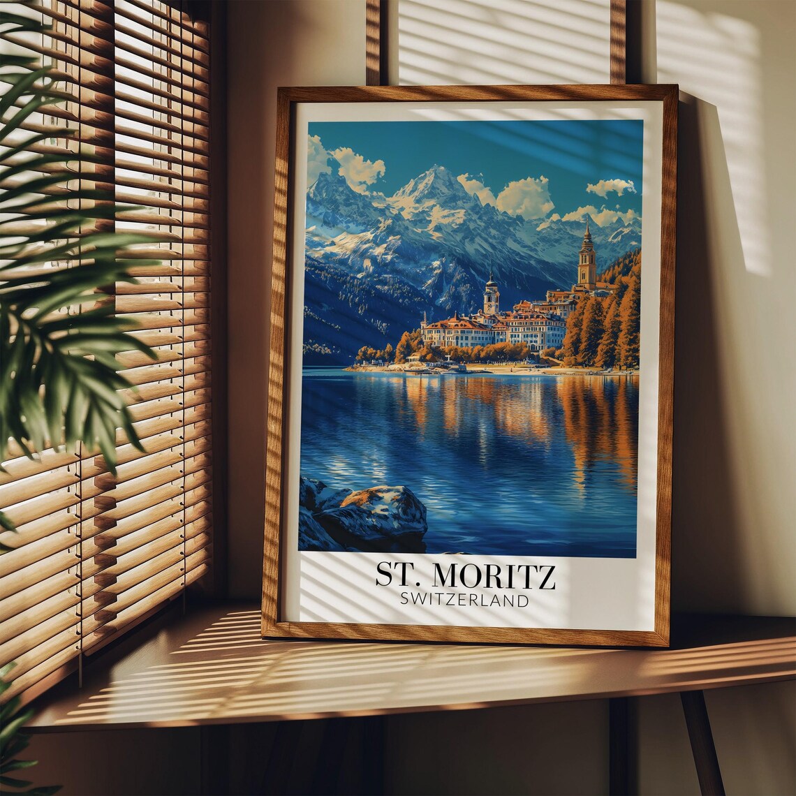St. Moritz Lakeside Swiss Alpine Resort Town Summer Travel Poster - Image 3