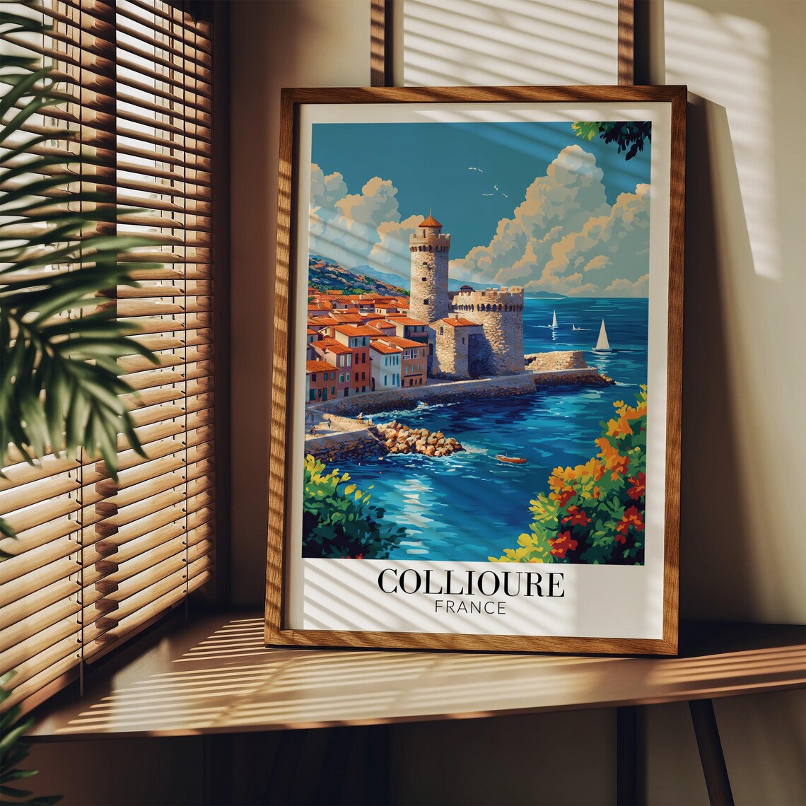 Collioure France Blue Daytime Castle Harbor Seascape Travel Poster - Image 3