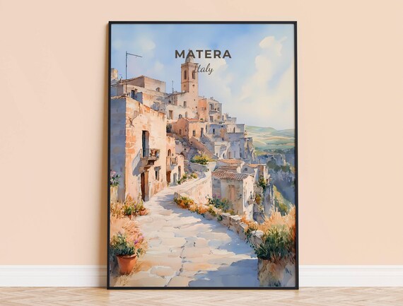 Matera Watercolor Print Italy Travel Wall Art Historic City Poster Framed Home Decor Wedding And Housewarming Gift Personalised