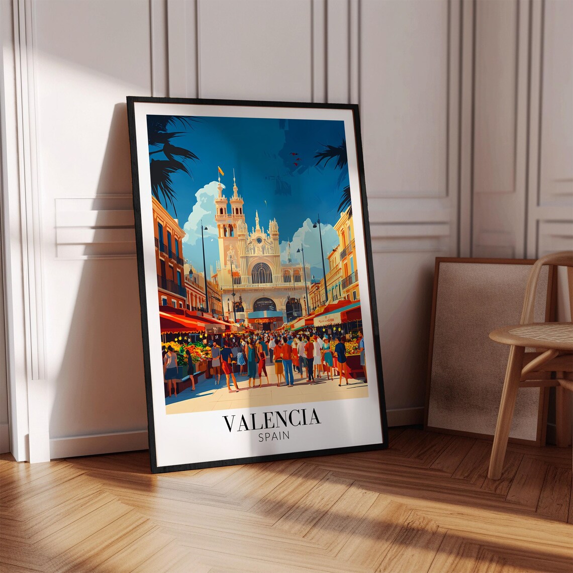 Valencia Spain Crowded Market Square Flower Stalls Day View Poster - Image 3