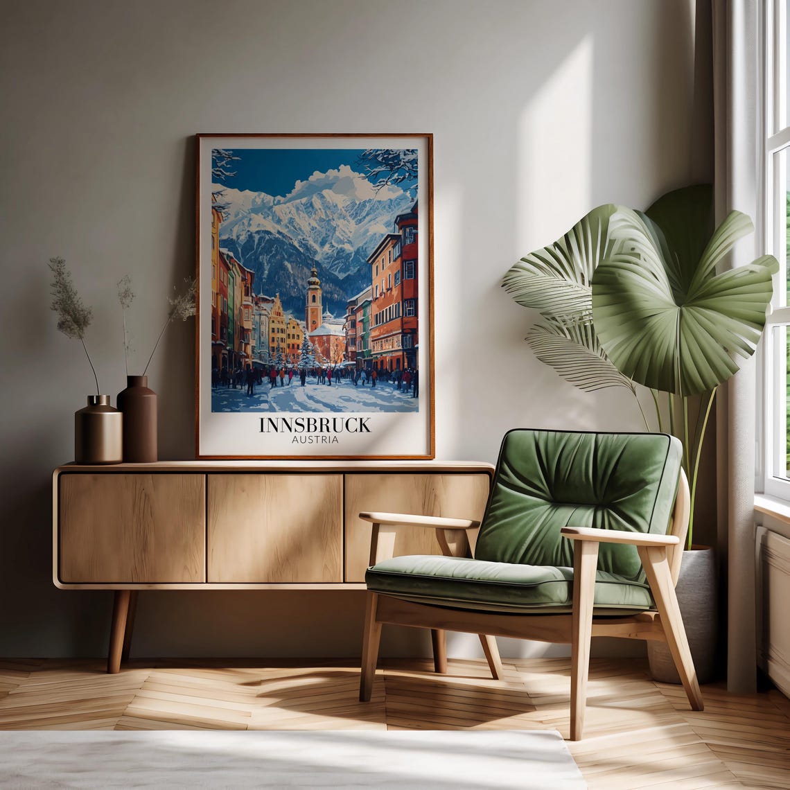 Innsbruck Austria Snowy Lane Church Tower Alpine Peaks Poster - Image 2