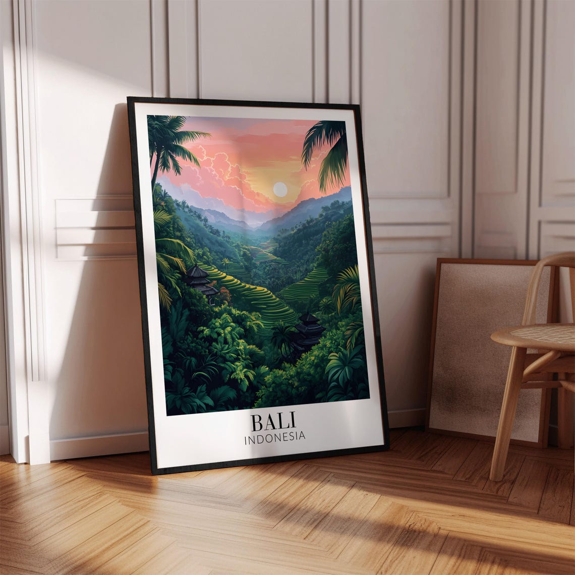 Bali Rice Terraces Sunset Jungle Temples Pink Sky Indonesia Poster - Image 4