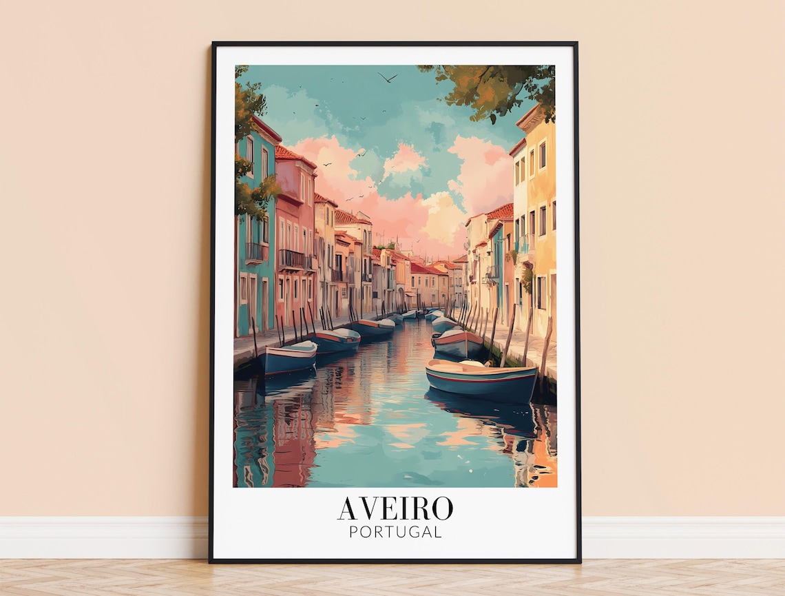 Aveiro Portugal Colorful Pastel Canal Houses Boats Water Art Print