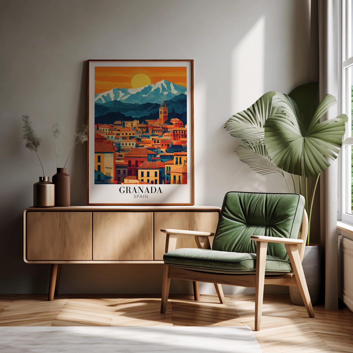 Granada Spain Old Town Rooftops Sierra Nevada Sunset Travel Poster - Image 4