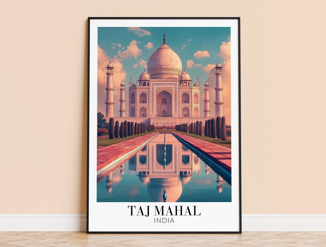 Taj Mahal India Reflection Pool Soft Pink Sky Marble Beauty Poster