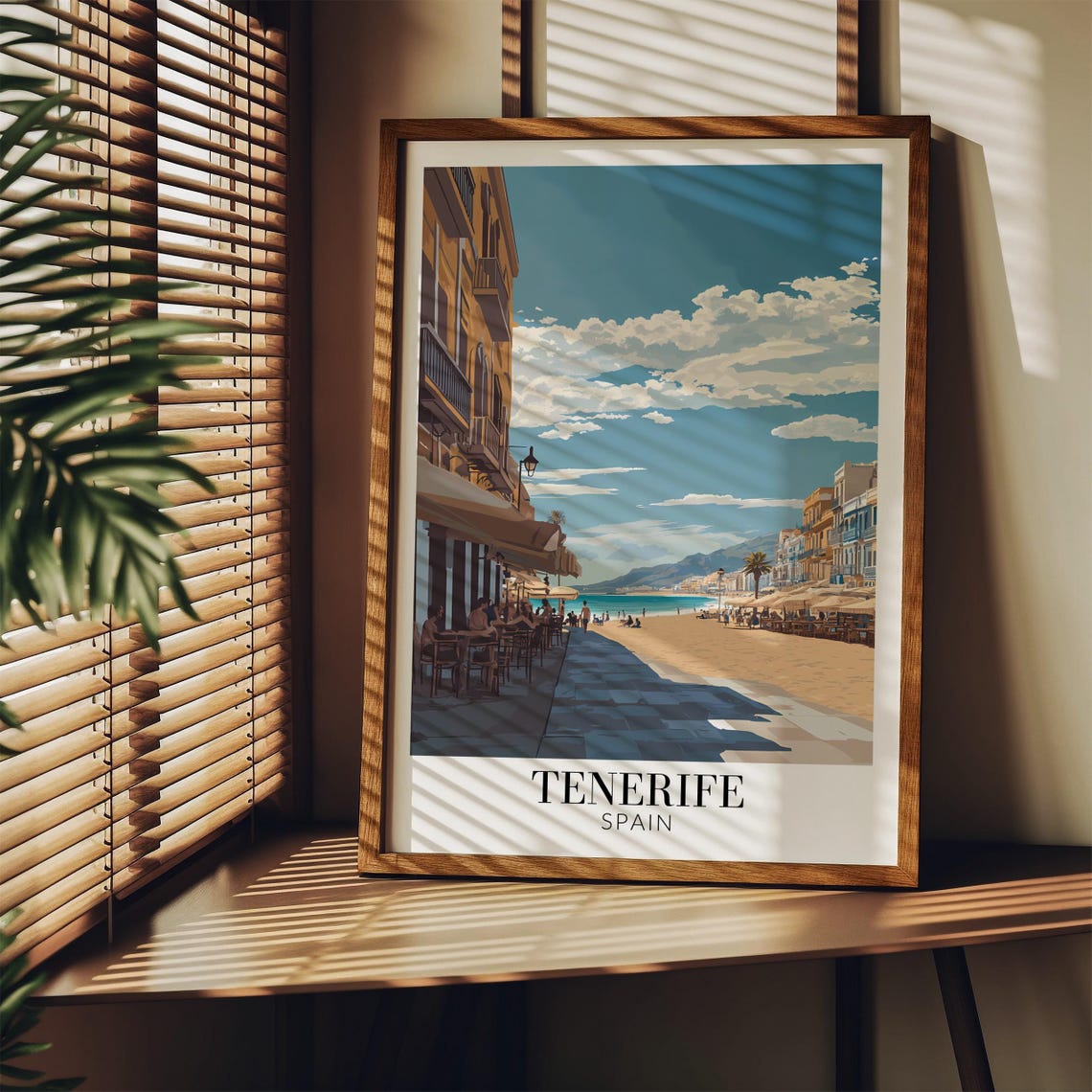 Tenerife Spain Beachfront Promenade Cafe Poster With Blue Sky - Image 2