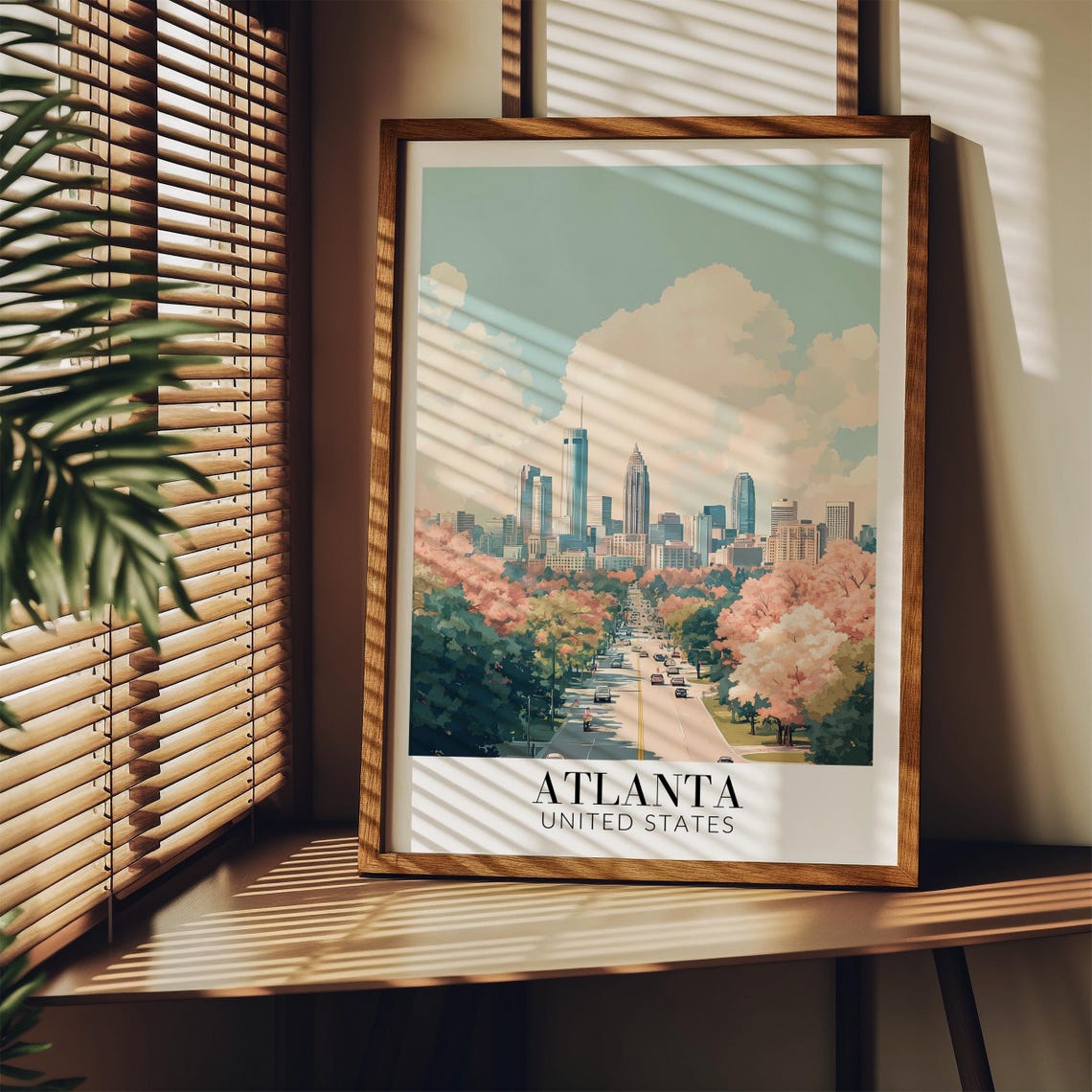 Atlanta Peachtree Street Pink Blossom Daytime Skyline Poster - Image 3