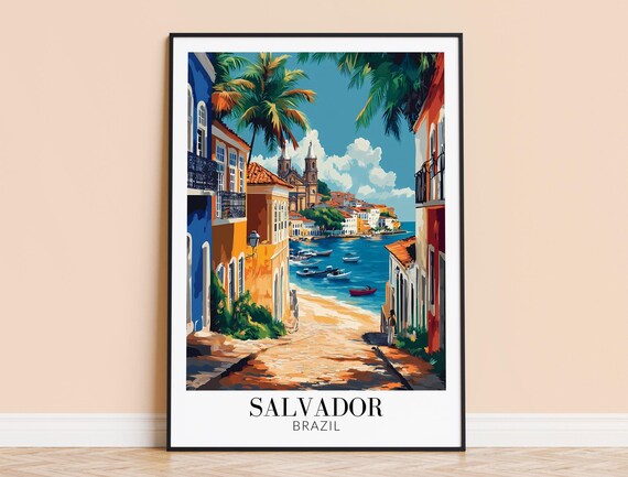 Salvador Brazil Pelourinho Colorful Colonial Street Harbor Poster