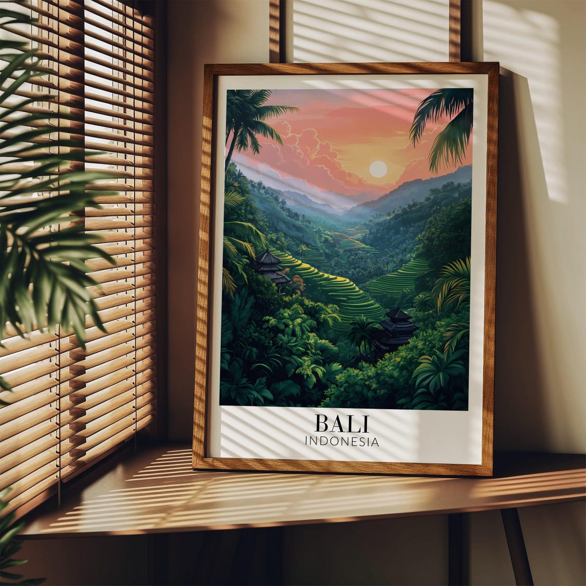 Bali Rice Terraces Sunset Jungle Temples Pink Sky Indonesia Poster - Image 3